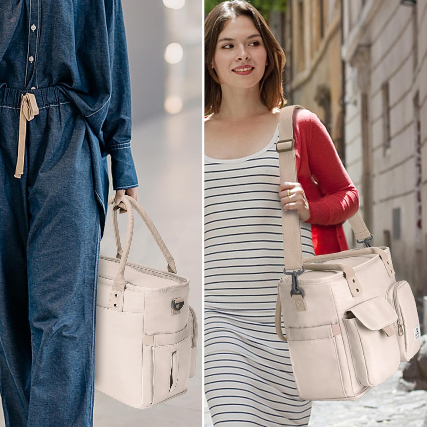 Hafmall Insulated Lunch Bag for Adults,Big lunch box for men, Wide Opening Insulated Bag with Shoulder Strap, Reusable Adult Lunch Bag For Work, Picnic(Beige) - Image 7