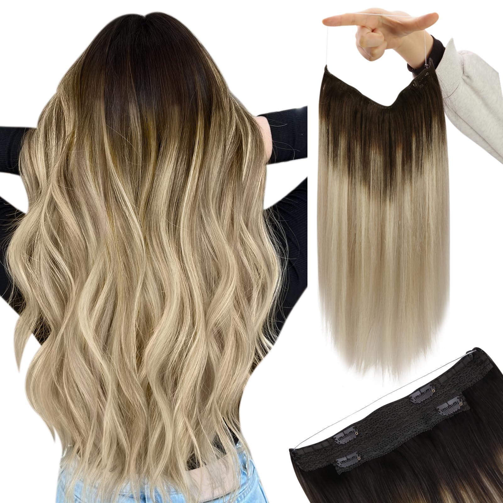 [COUPON]YoungSee 16inch Remy Tape Hair Extensions Balayage Medium Brown with Platinum Blonde 100% Real Hair Straight Skin Weft Tape in Hair Extensions 20pcs 50G
