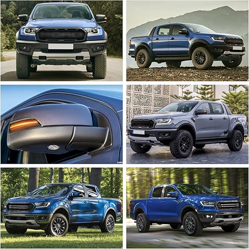 Miniatura 5 de Espejo lateral dinámico LED para Ford Ranger Lariat 2019 2020 2021 2022 2023 intermitente secuencial intermitente lámparas de marcador lateral lente