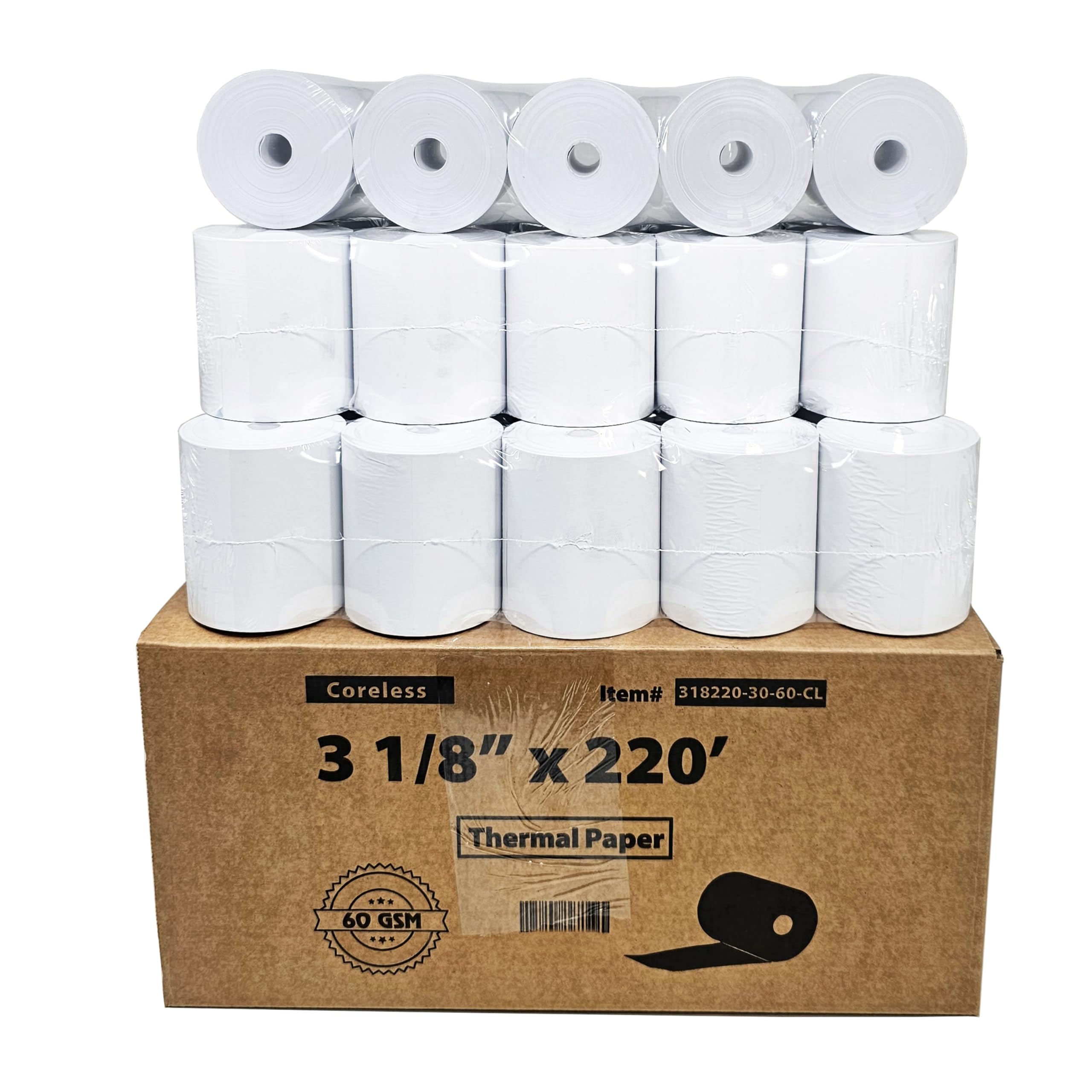 (30 rollos sin núcleo – 60 g/m² térmico pesado) 3 1/8 x 220 rollos de papel térmico para recibos se adapta a todas las impresoras Clover POS caja registradora para TSP500 TSP600 TSP 700 TSP2000 CT