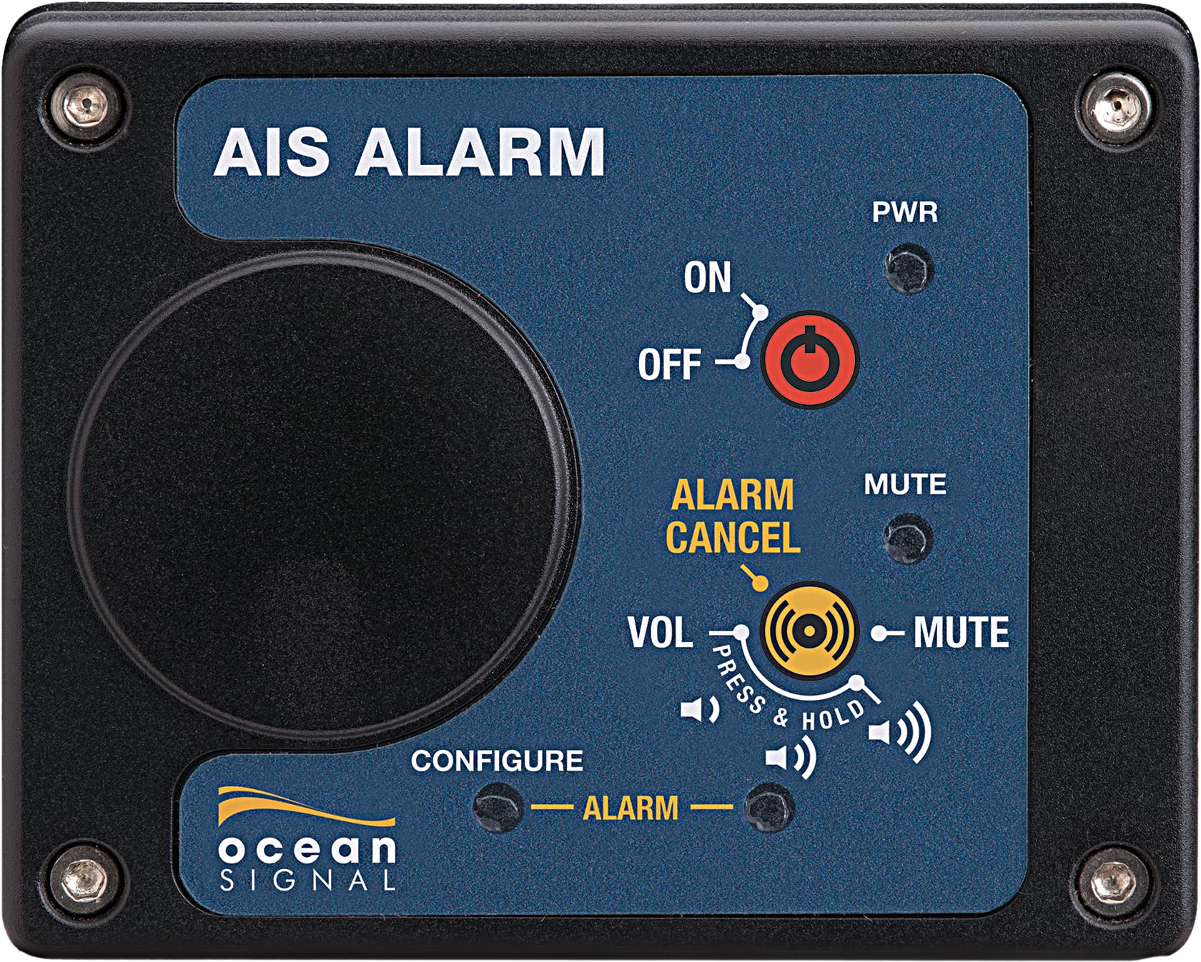 Ocean Signal Caja de Alarma AIS - Receptor y Alarma de Barco Impermeable, Programable 30 MMSI, Entrada NMEA0183-HS, Detecta MOB/SART, Montaje Exterior, Alarma para Objetivos Específicos MOB1/MOB2/PLB3