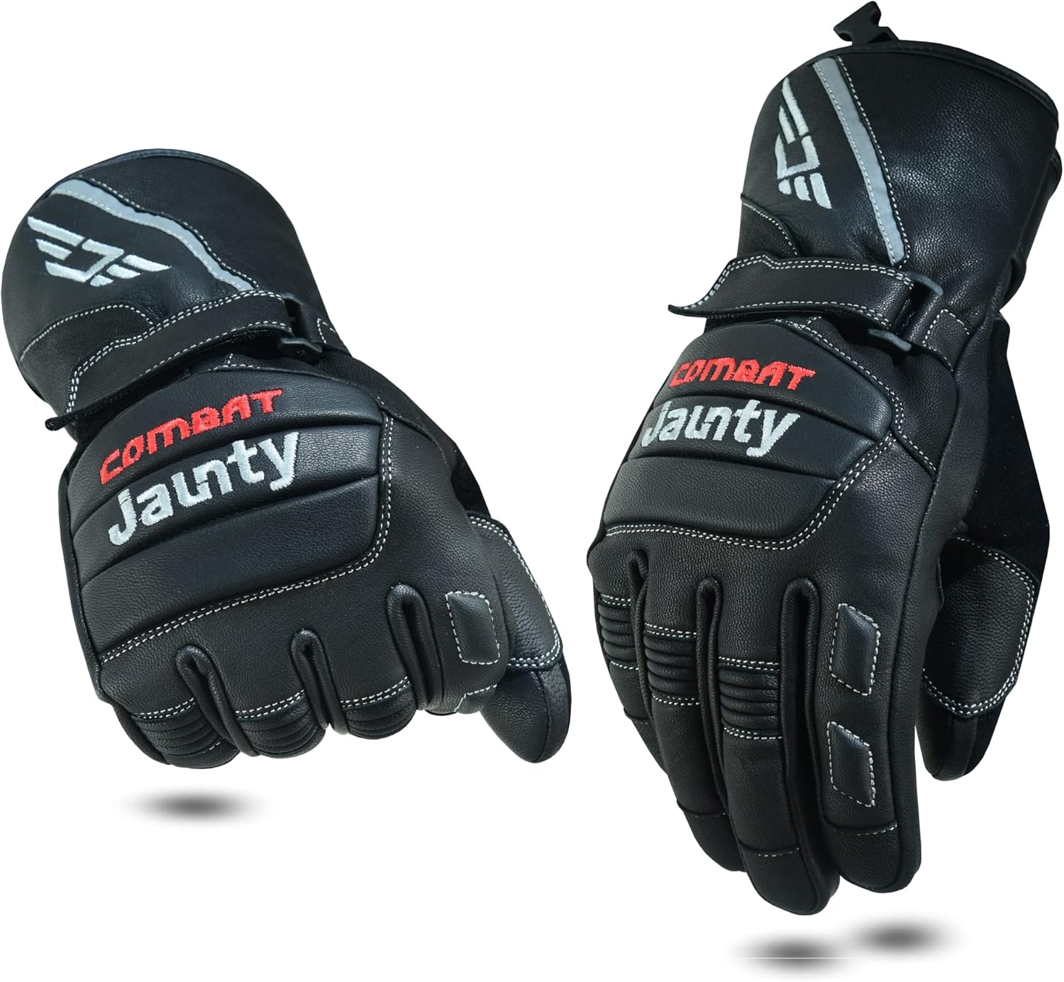 JAUNTY Motorcycle Gloves, Winter Leather Touchscreen Racing Gloves, Black, Unisex Adults, Motorcycle Enthusiasts Ambidextrous, Padded Knuckle Protection,Thinsulate,Waterproof, FIM Approved