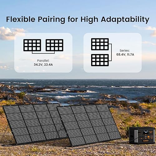 Miniatura 8 de Panel solar plegable portátil de 400 W, cargador ligero con soporte mejorado, cargador solar impermeable de 34.2 V de 400 vatios para caravanas,