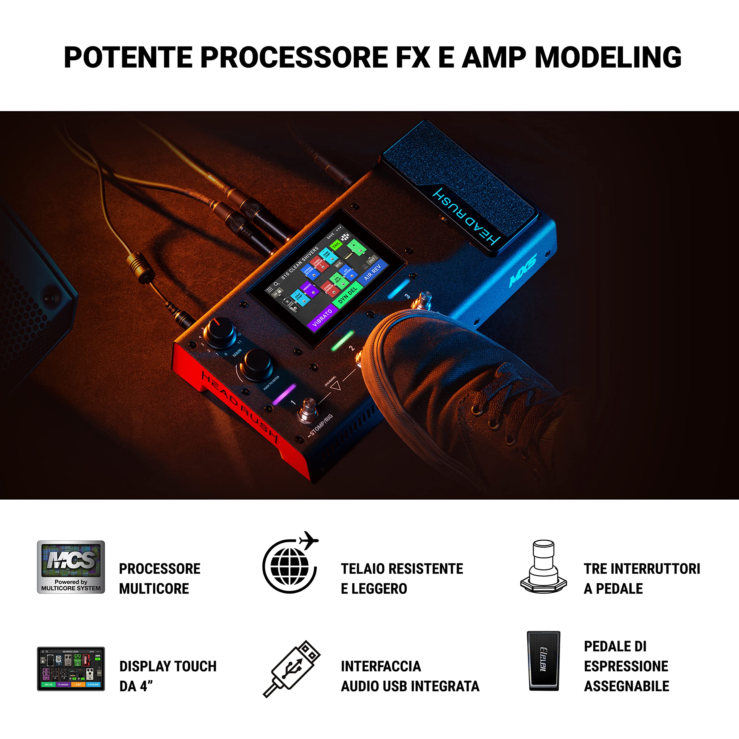 HeadRush MX5 - Pedaliera Multieffetto per Chitarra e Basso, Amp Modeling, Processore FX con Touschscreen, Pedale di Espressione, Looper e Interfaccia