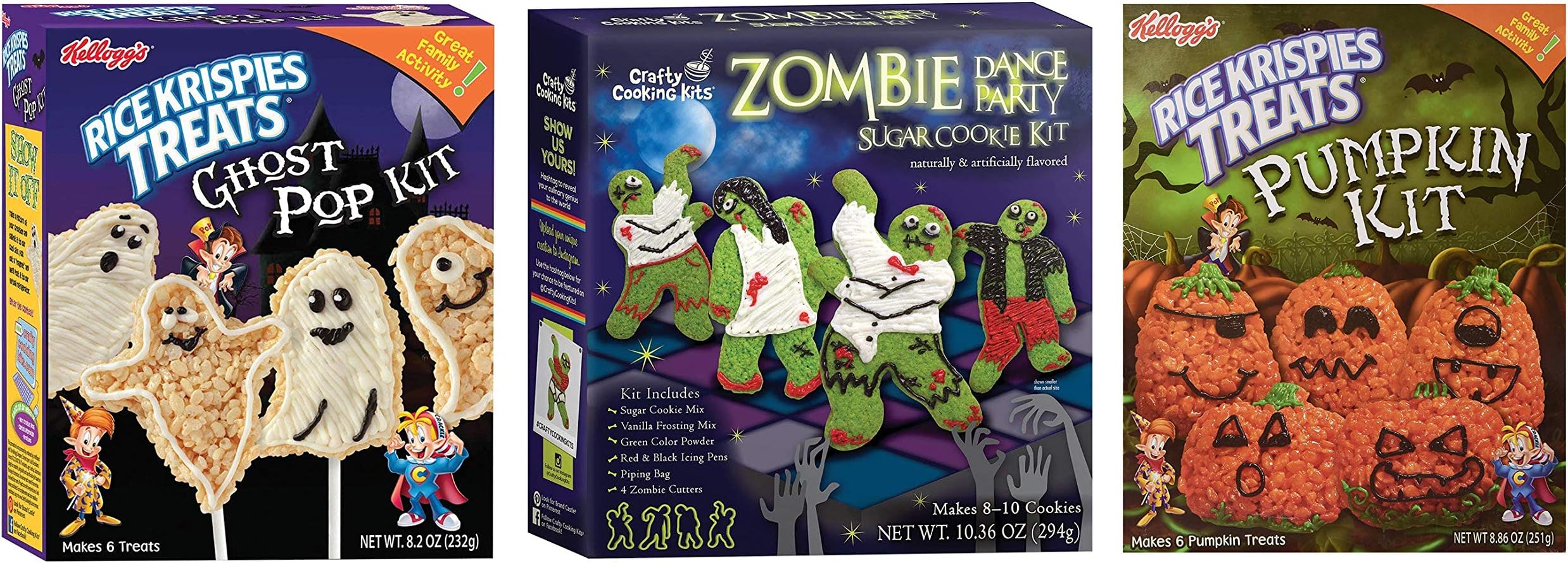Crafty Cooking Kits Kelloggs Rice Krispies Halloween Cookie Treats Bundles: 1 set of Pumpkin, 1 set of Ghost Pop and 1 Set of Zombie