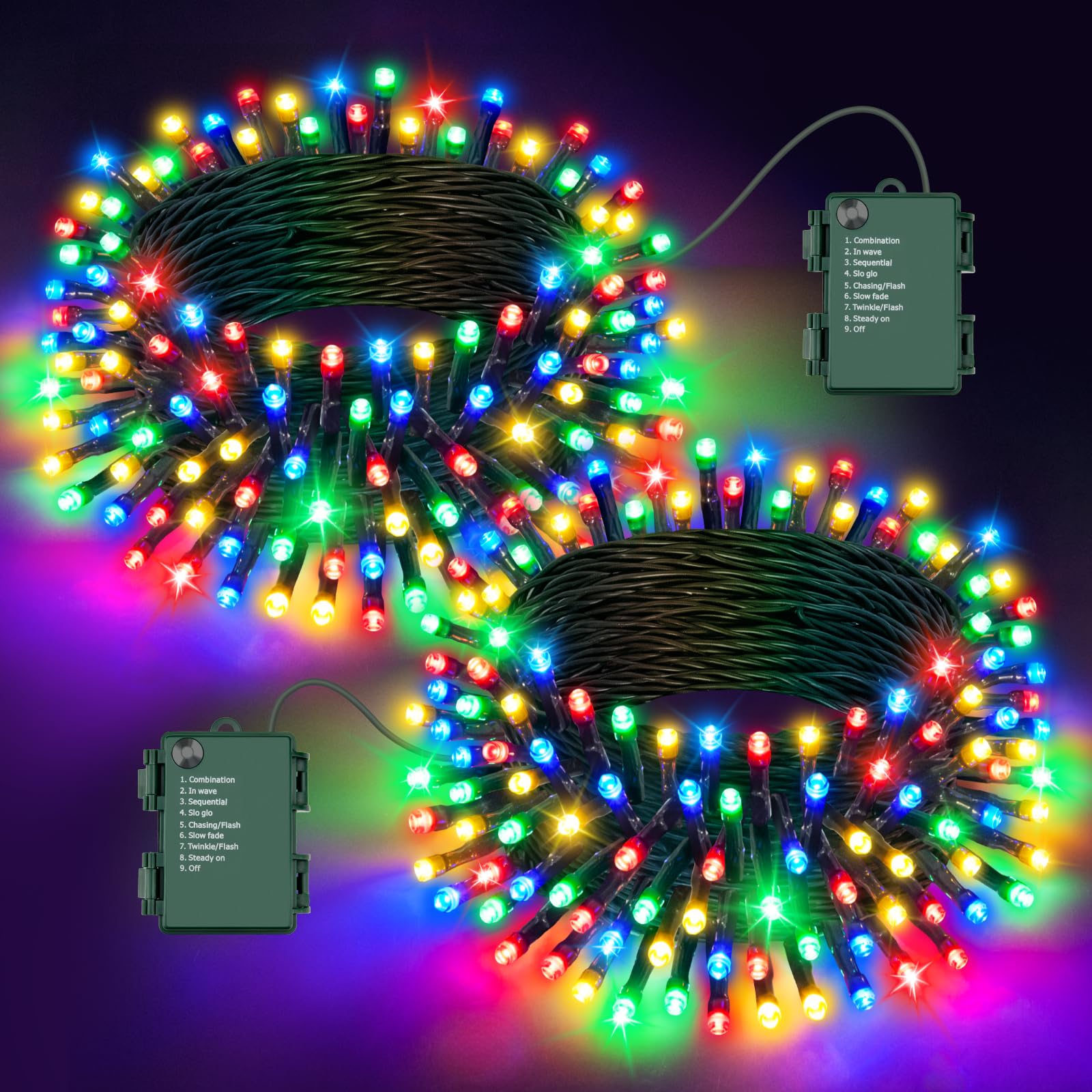 FFZZKJ Christmas Lights Outdoor Indoor Total 100 LED 8 Modes with Timer Waterproof 16.4Ft*2, 50LED*2 Fairy Lights Battery Operated for Christmas Decorations, Multi-Coloured — image 1