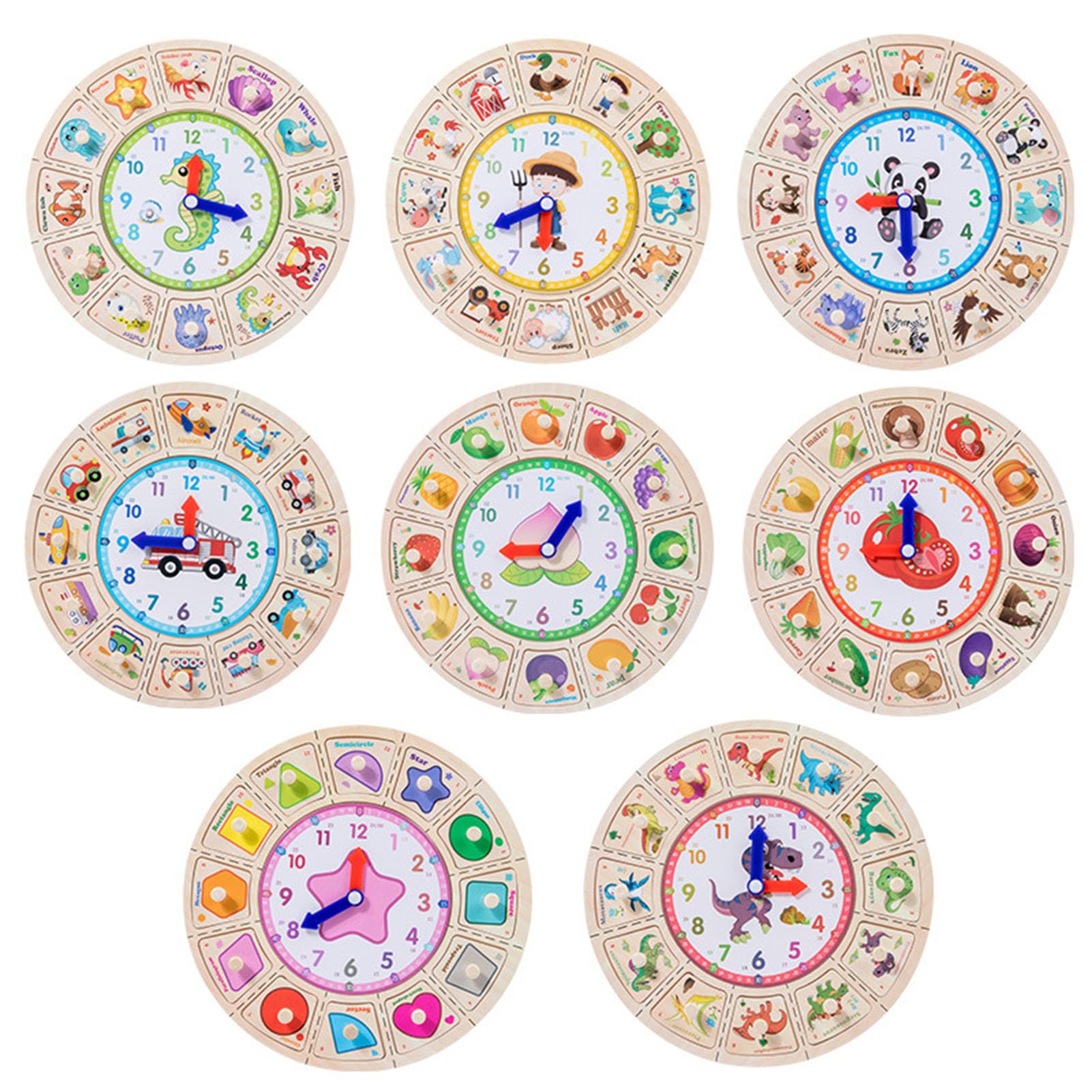 Montessori Holz-Uhr Puzzle-Spielzeug, Frühe Bildungs-Zeiterkennungs-Spielzeug,8 piece Set