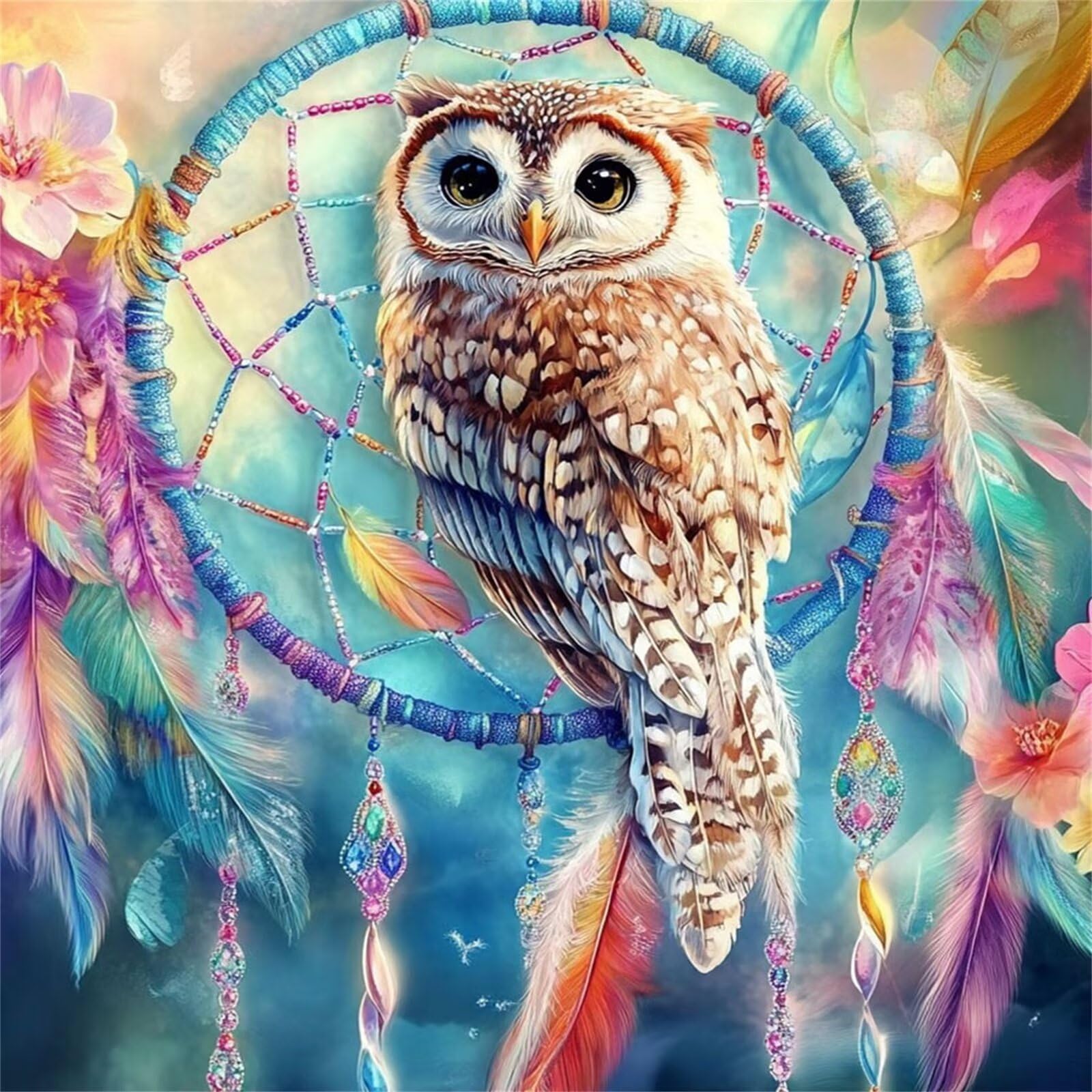 Broderie Diamant Kit Complet 5D, Animal Diamond Painting Adulte Plein Foret, Peinture Diamant pour Enfant Débutant, Loisirs Créatifs de Détente et Décoration Maison, Attrape-rêves 70x70cm FX#134