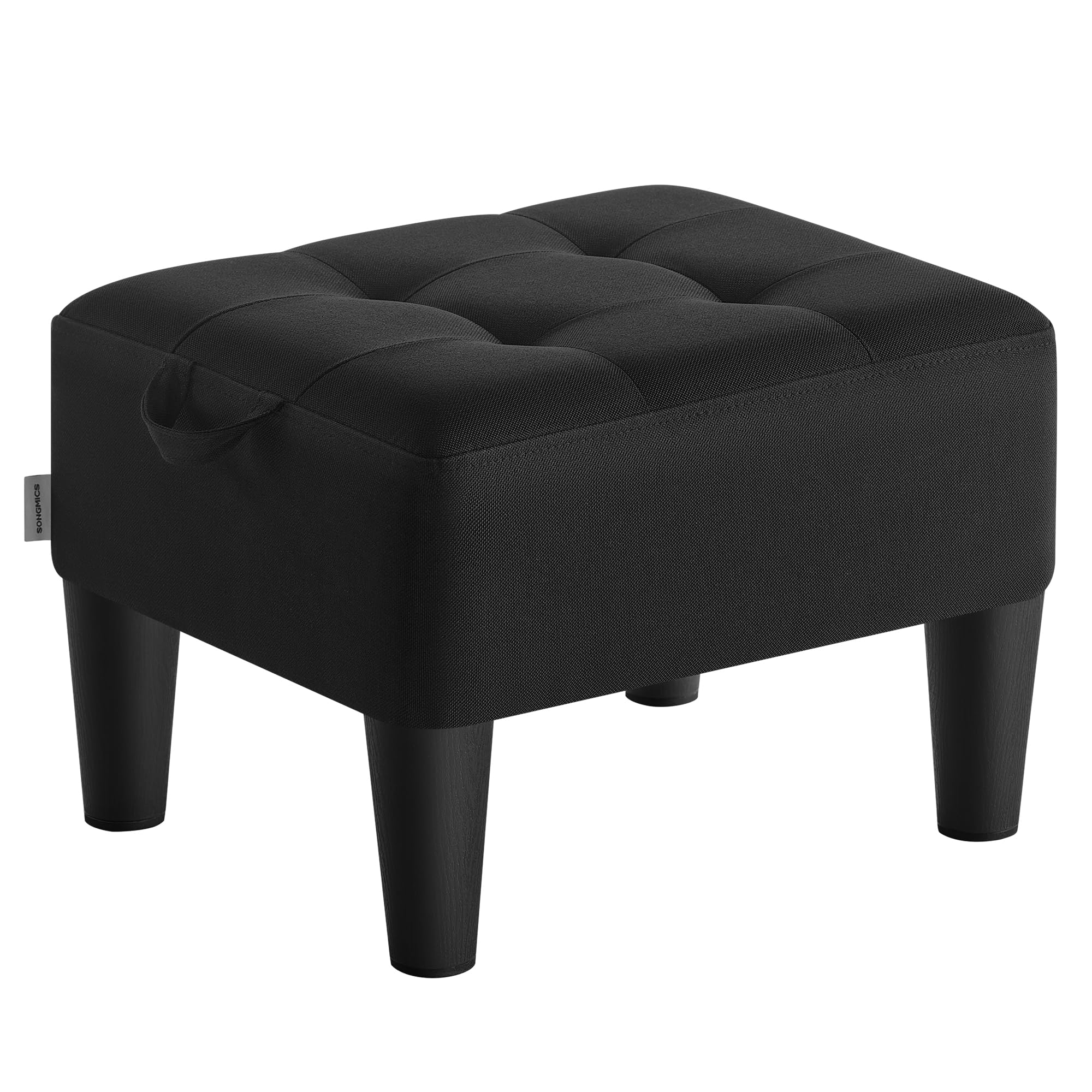 SONGMICS Foot Stool with Legs, Small Footstool Ottoman, Linen-Look Fabric Seat with Thick Cushion, for Living Room, Bedroom, Entryway, 330 lb Weight Capacity, Ink Black ULOM502B01