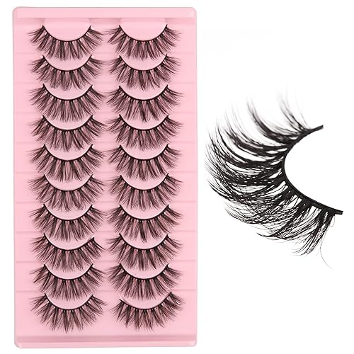 Suhome Pestañas postizas esponjosas de volumen, aspecto natural, 10 pares de pestañas de visón sintético de ojo de gato (0.94 pulgadas)