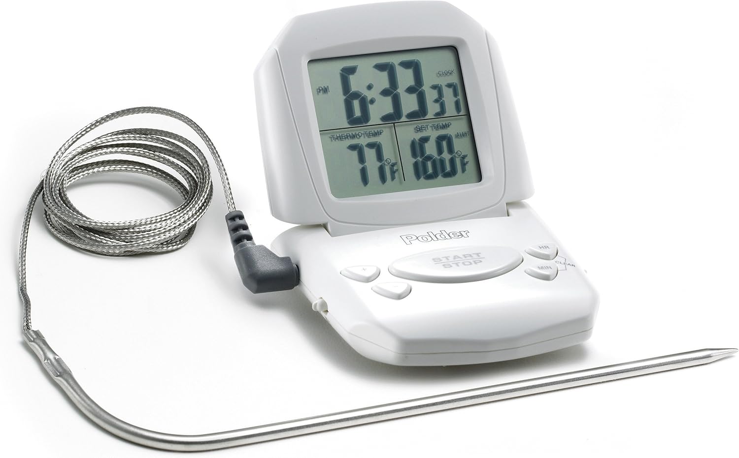 Polder Digital Cooking Timer/Thermometer and Clock, White