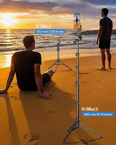 Miniatura 4 de OMOTON TS01 65" Magnetic Phone Tripod for iPhone & Camera, Cell Phone Stand with Remote, Stable Height Adjustable Multi-Angle Shot Selfie Stick