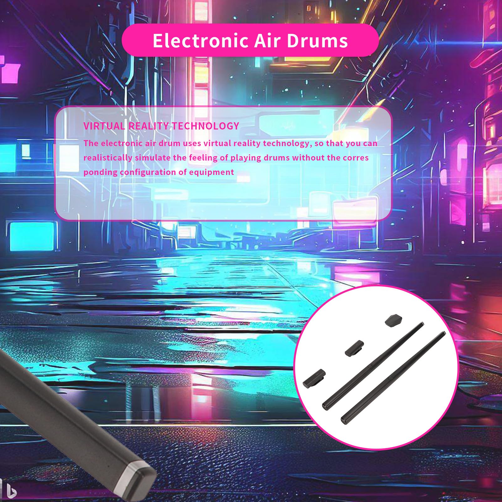 Tamburi elettronici portatili ad aria, suono naturale effetto realistico Tamburi virtuali digitali, tecnologia di realtà virtuale Sensori di alta qualità Tamburi somatosensoriali per principianti