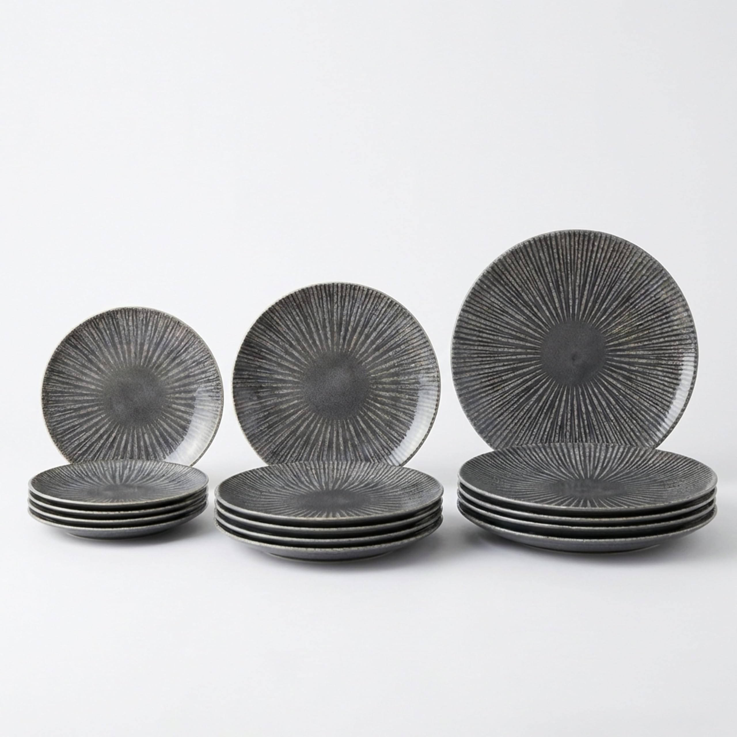 SANTA CLARA | Vajilla Completa 12 Piezas Porcelana Decorada para 4 Personas, Apta Microondas y Lavavajillas, Vajilla Electra Grafito para Hogar y Cocina