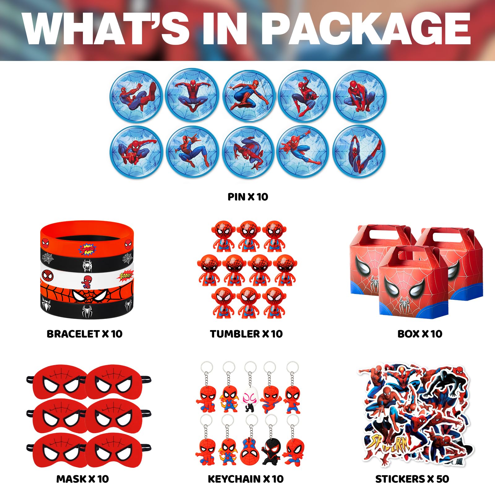 Birthday Decorations,110Pcs Party Supplies,Include 10 Tumblers,10 Button Pins,10 Key Chains,10 Masks,10 Gift Bags,10 Wrists and 50 Stickers