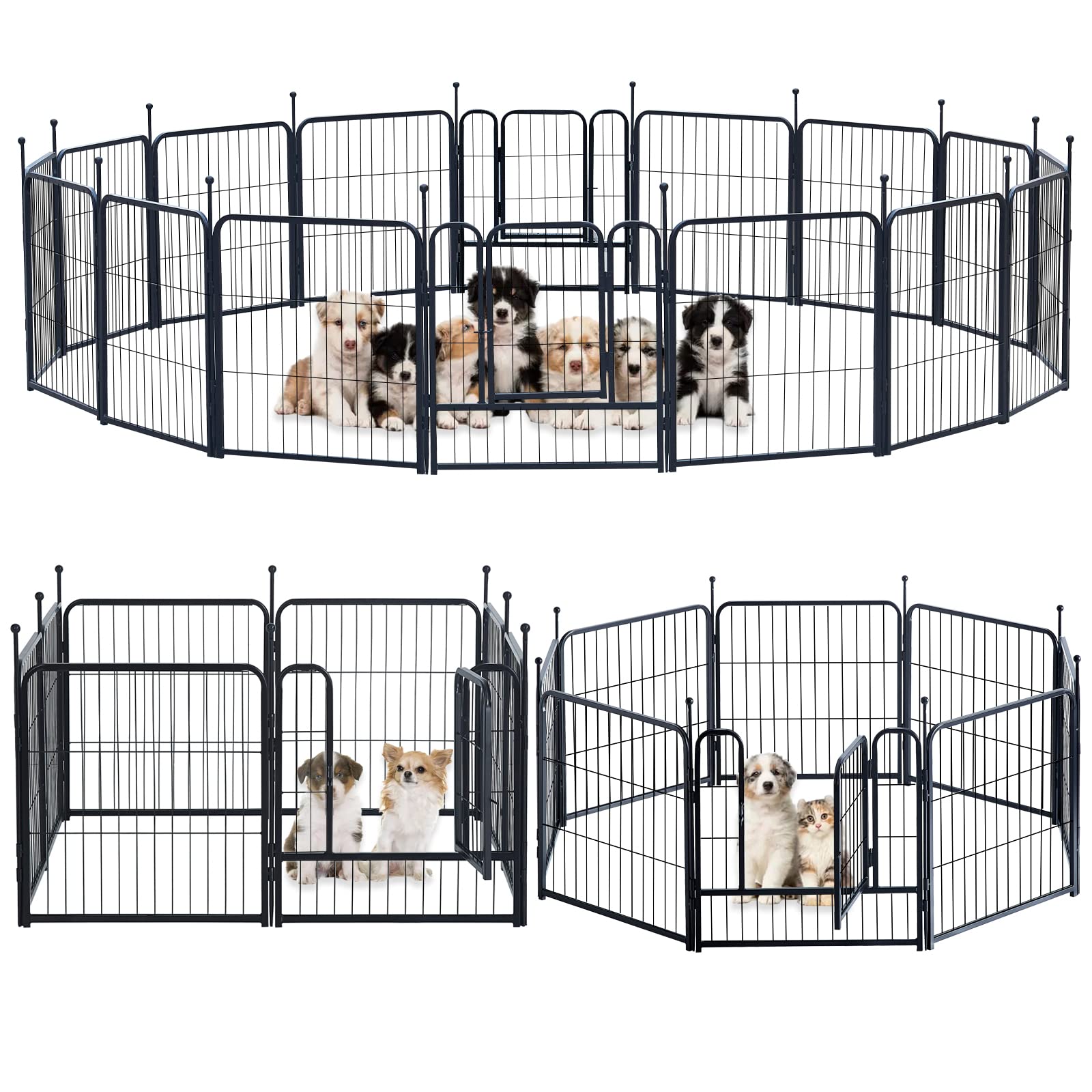 Dog Playpen,Portable Outdoor Dog Fence, Dog Playpen for Large/Medium/Small Dogs, Dog Fences for The Yard,with Doors Foldable Metal (24 inch, 16 Panels