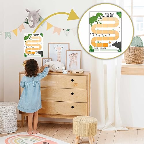Miniatura 5 de Tabla de 20 recompensas de dinosaurios con 432 calcomanías redondas, tabla de comportamiento de incentivos para niños en el aula en casa, tabla de