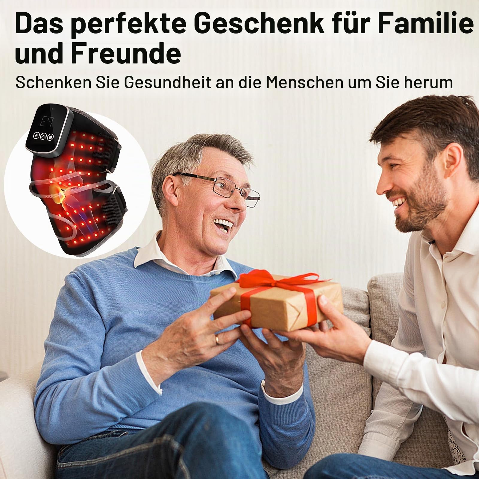 Knie-Massagegerät zur Linderung von Gelenkschmerzen, mit 3 Temperatureinstellungen, 3 Vibrationsmodi und einem 5000-mAh-Akku. Geeignet für Sportverletzungen, Geschenk für Mama Papa(schwarz)