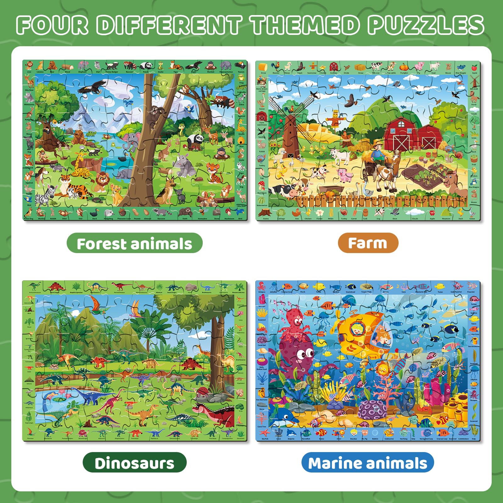Juego de rompecabezas 4 en 1 para niños – Puzzle educativo de 60 piezas, divertido regalo de Navidad y cumpleaños para niños de 3 a 8 años