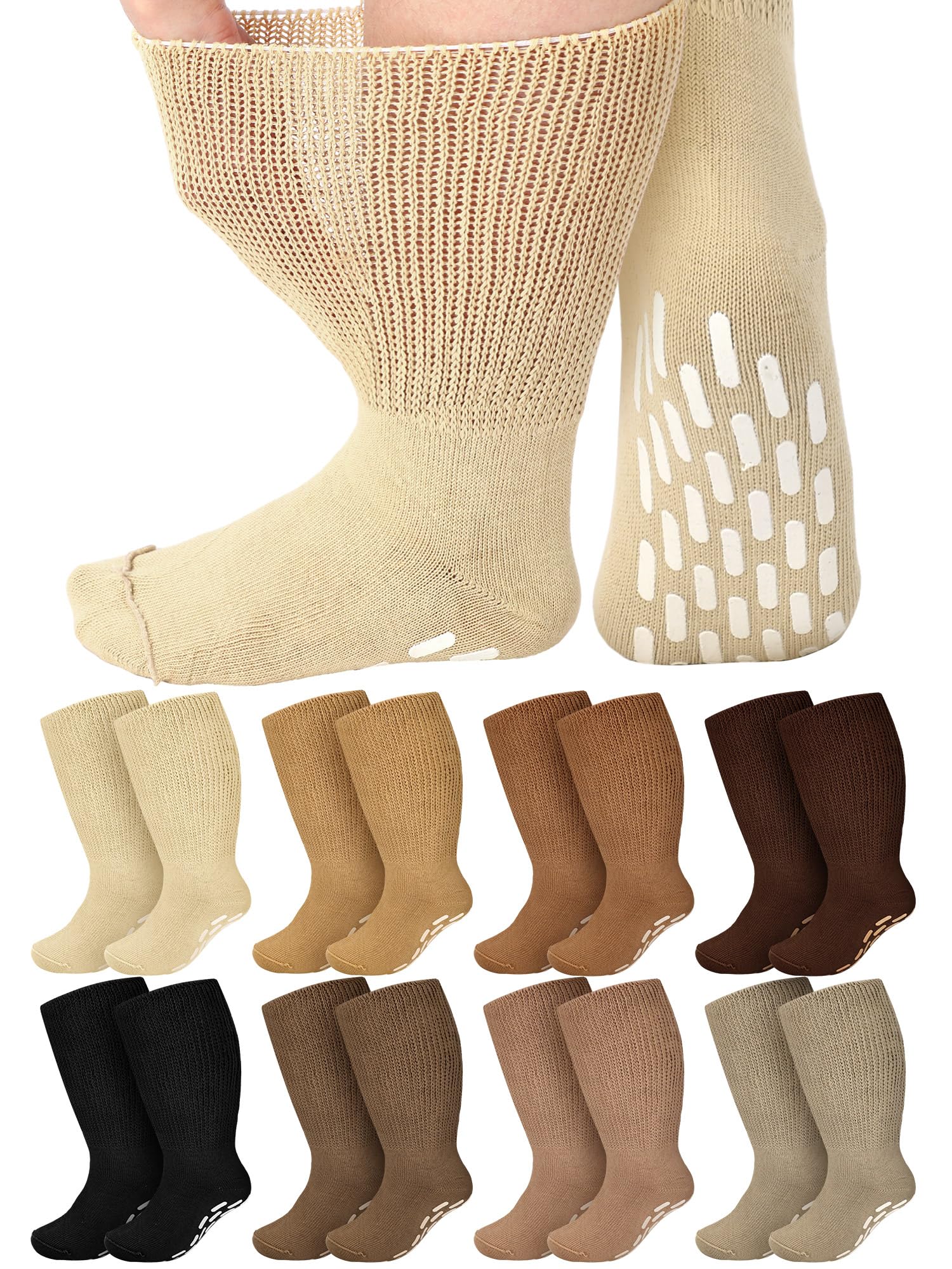 8 pares de calcetines para diabéticos para hombre y mujer, calcetines hinchados de algodón y poliéster, ajuste holgado