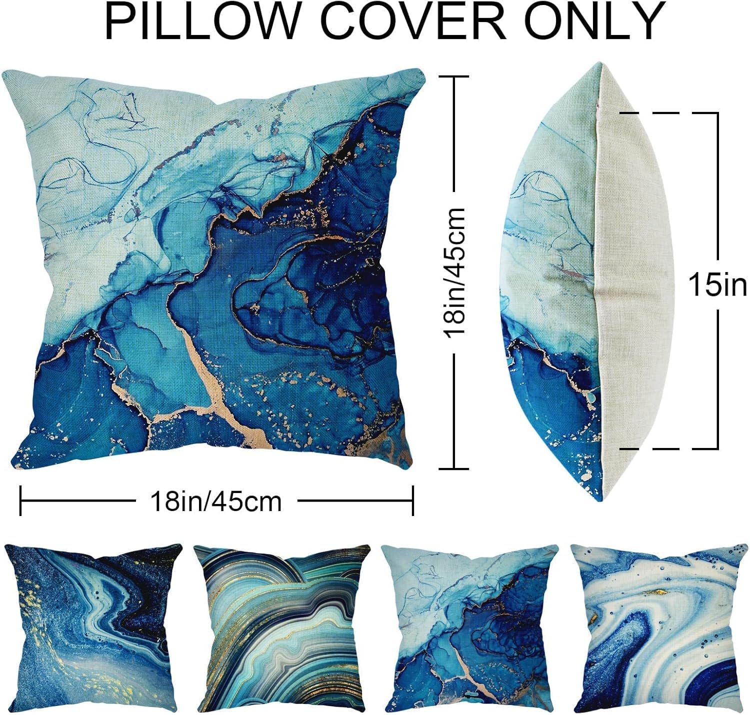 Bianlte Outdoor Pillow Covers 18x18, Marble Pillow Covers Abstract Pillow Covers Modern Blue Pillow Covers Farmhouse Decorative Pillow Covers for Living Room Couch Sofa Patio Garden Car, Navy Blue