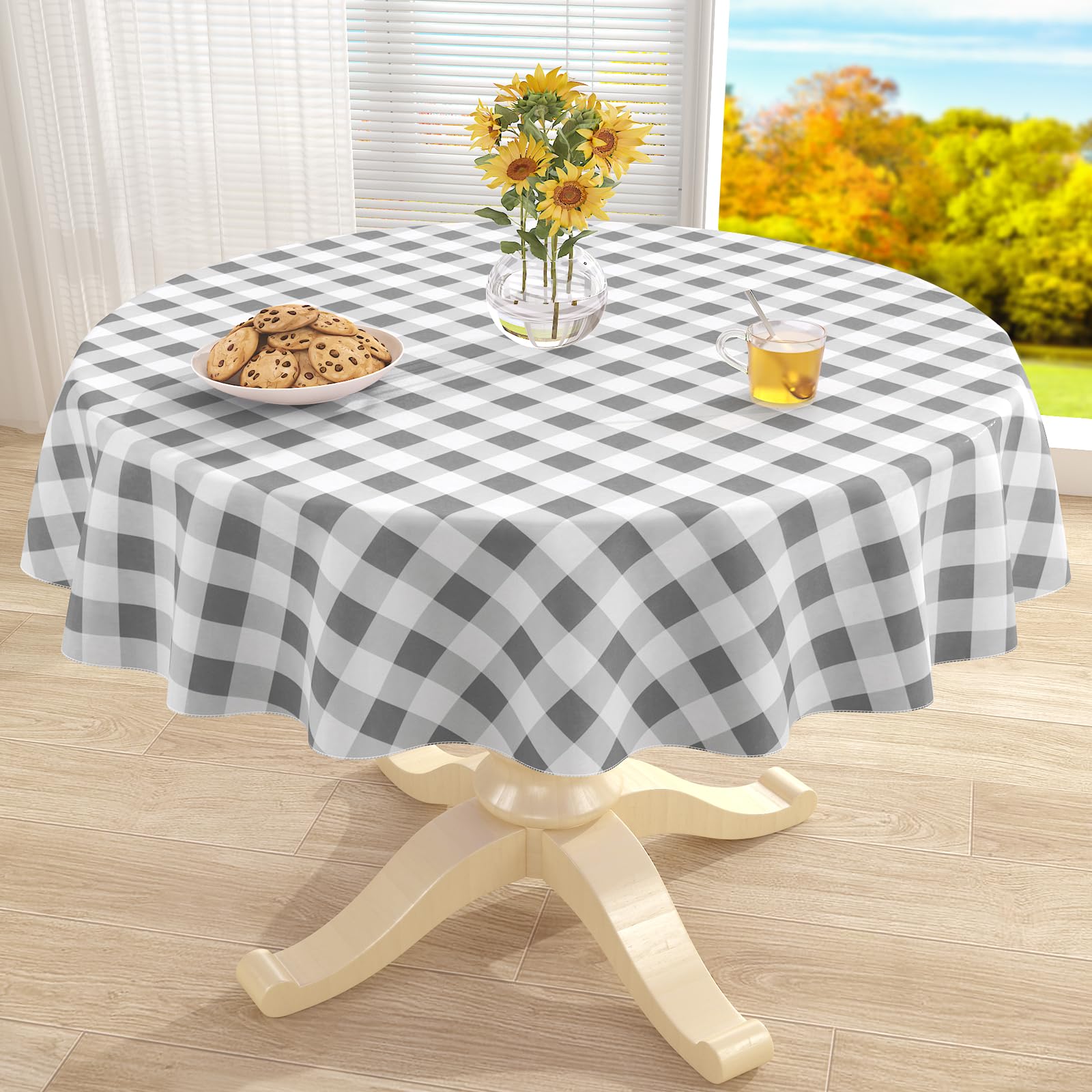 misaya Round Waterproof Vinyl Table Cloth, Flannel Backed Tablecloth