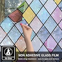 Vista 6 de FEOMOS Película para ventana de vitral, película de privacidad para ventana, tinte colorido de celosía, calcomanías de vidrio arcoíris