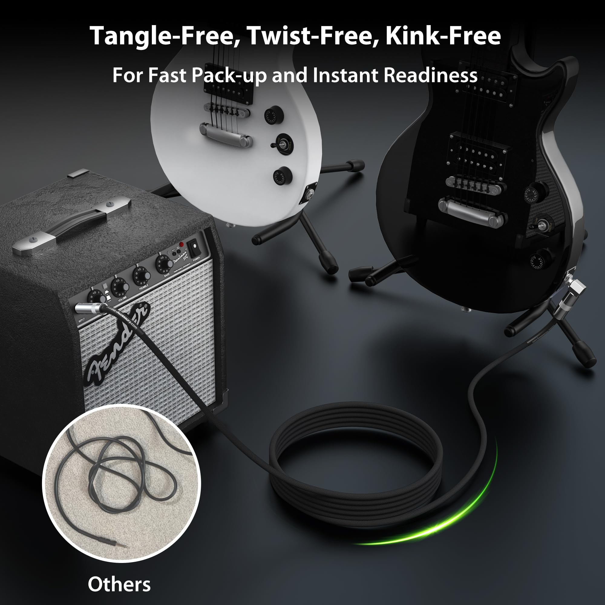 Neutrik Zestaw 2 kabli gitarowych pod kątem prostym, z kevlaru, wzmocniony termokurczliwym wnętrzem, dla lepszego lutowania i doskonałego dźwięku gitary