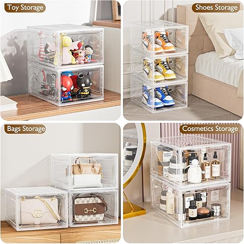 Miniatura 5 de Cakraie - Paquete de 6 organizadores gruesos de zapatos apilables, caja de almacenamiento de zapatos resistente mejorada con puerta magnética,