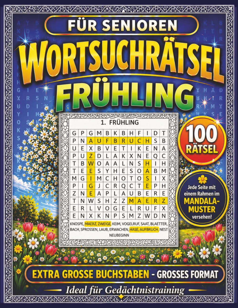Wortsuchrätsel Frühling für Senioren: 100 Rätsel mit extra großen Buchstaben – Für mehr Freude, Entspannung und geistige Fitness im Alltag