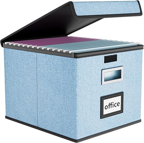 Caja organizadora de archivos Huolewa con tapa, organizador de carpetas de archivos plegable para almacenamiento de documentos de oficina, caja de