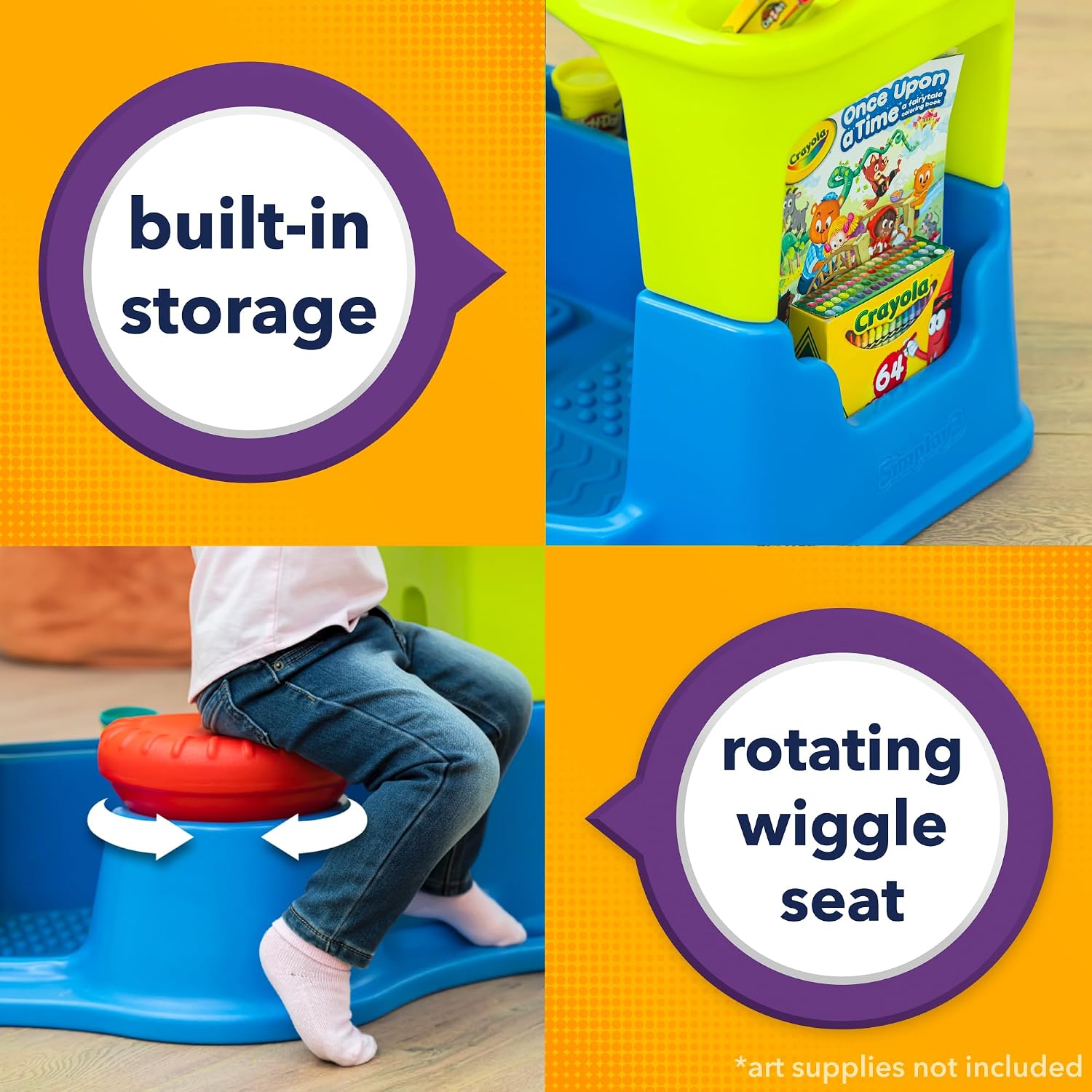 Simplay3 Creative Kids Art Desk Table and Chair Set with Attached Desk Chair, Full Floor and Art Storage