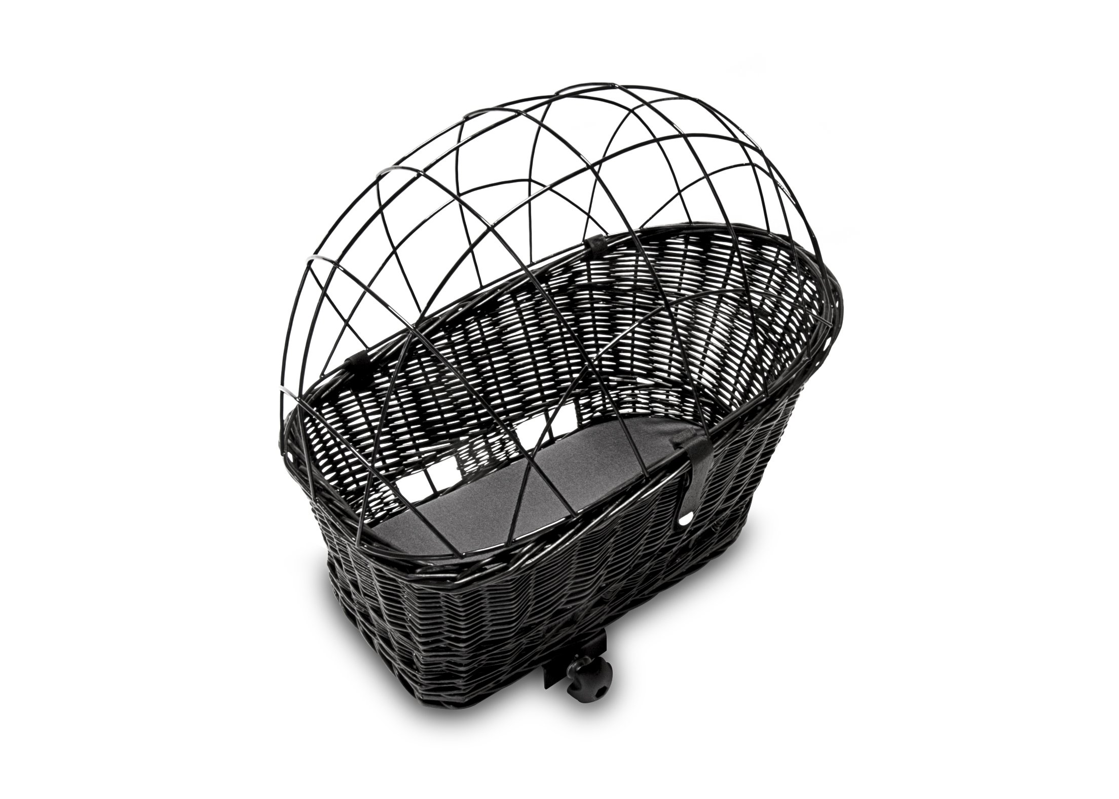 Tigana - Hundefahrradkorb für Gepäckträger aus Weide 56 x 36 cm Schwarz mit Metallgitter Tierkorb Hinterradkorb Hundekorb für Fahrrad (S-S) (XL mit Kissen)