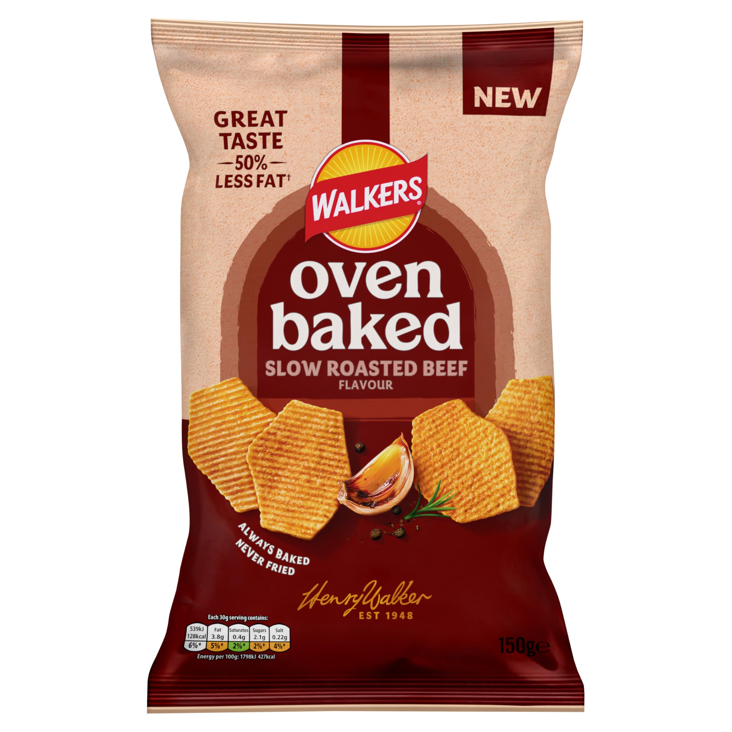 Walkers Oven Baked Crisps Roasted Beef Snacks 150g