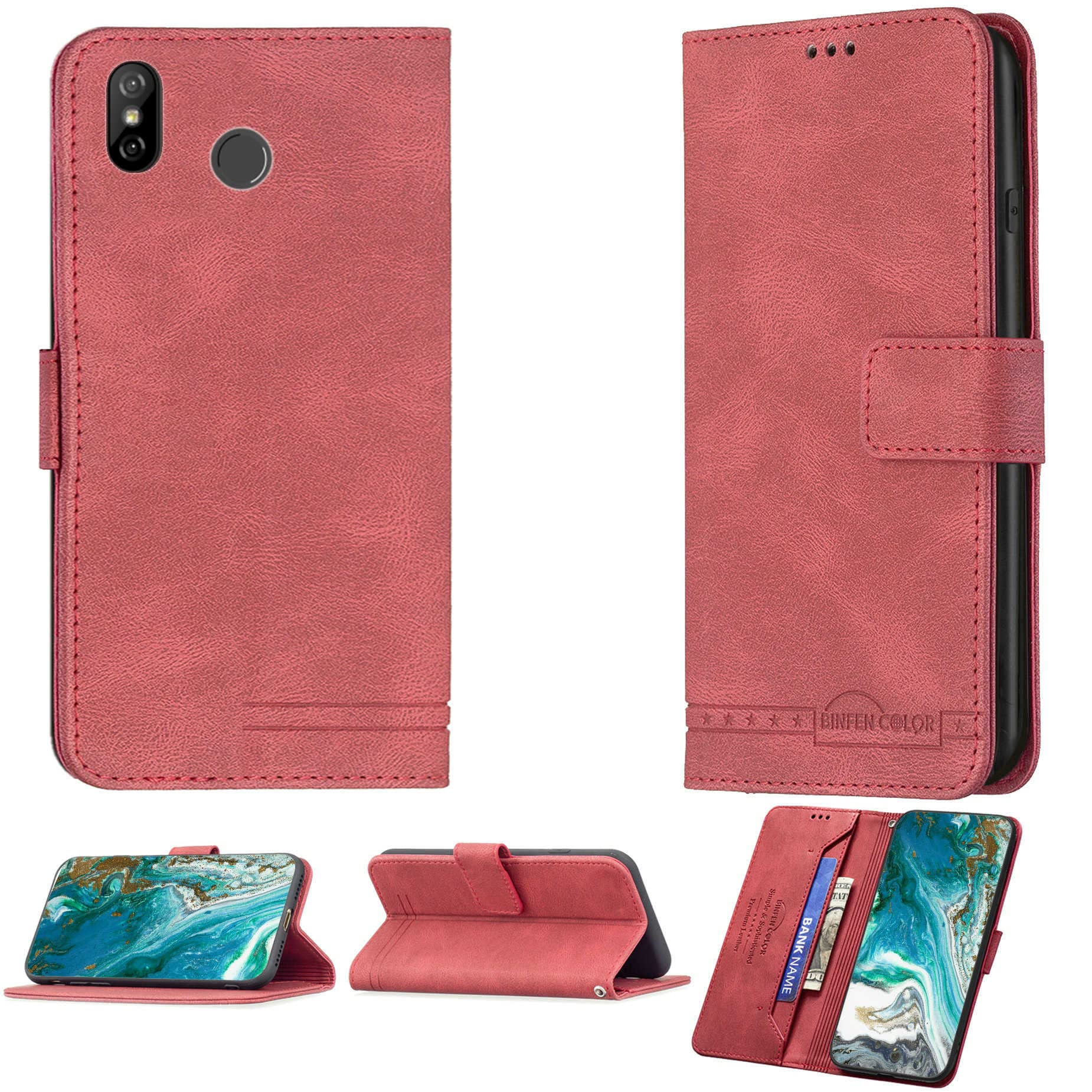 WALLBIG Flip Stand Case Compatible for Ct Cellutions Padua Za621j Phone Case Cover PU Leather Kickstand Magnetic Wallet Case BF568-HONG