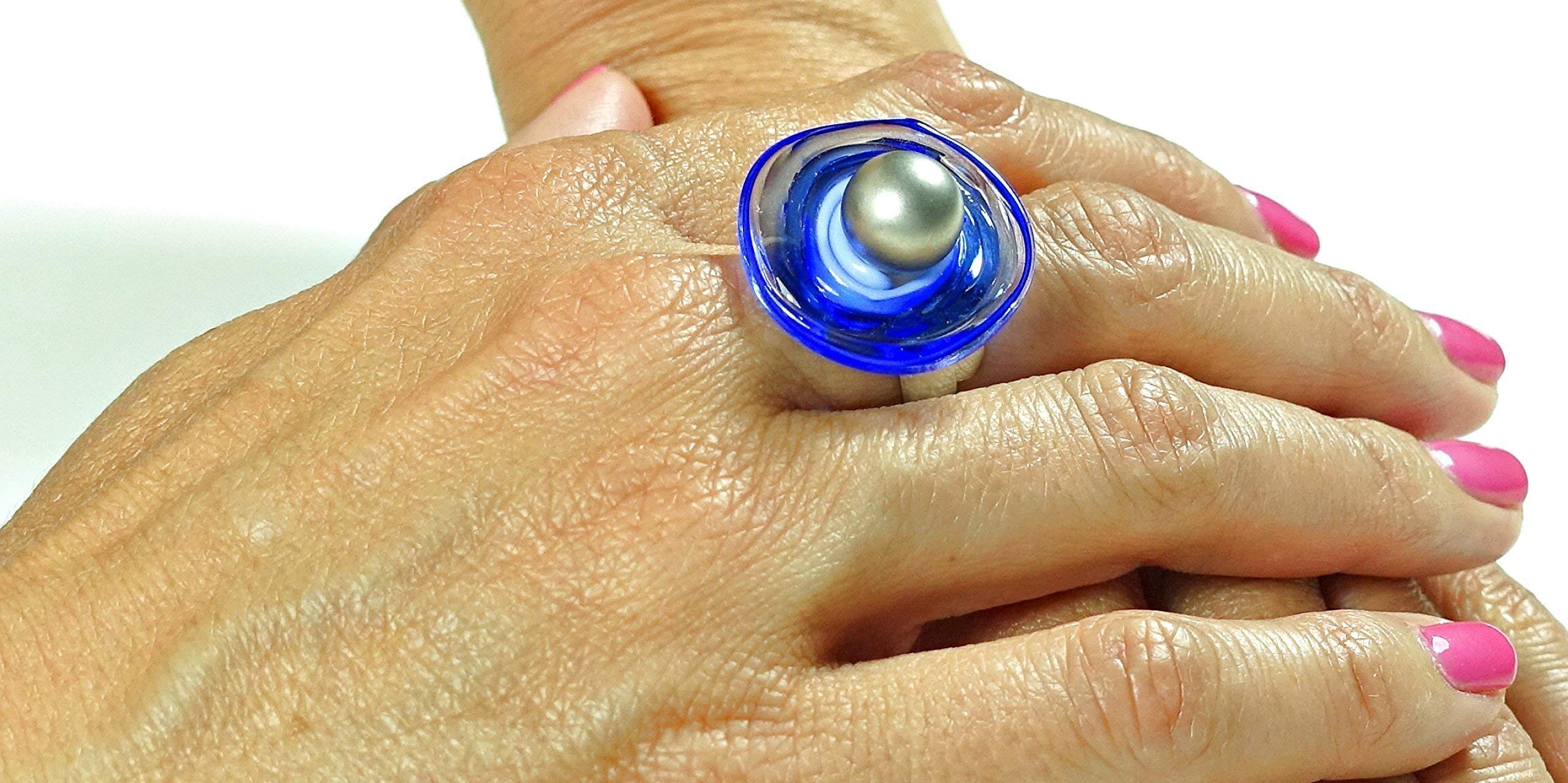 Edelstahl-Ring Set mit 3 Scheiben aus Murano-Glas/Wechsel-Ring/PASST IMMER/verstellbar/Personalisiertes Geschenk für sie zum Muttertag Hochzeit Jahrestag Geburtstag