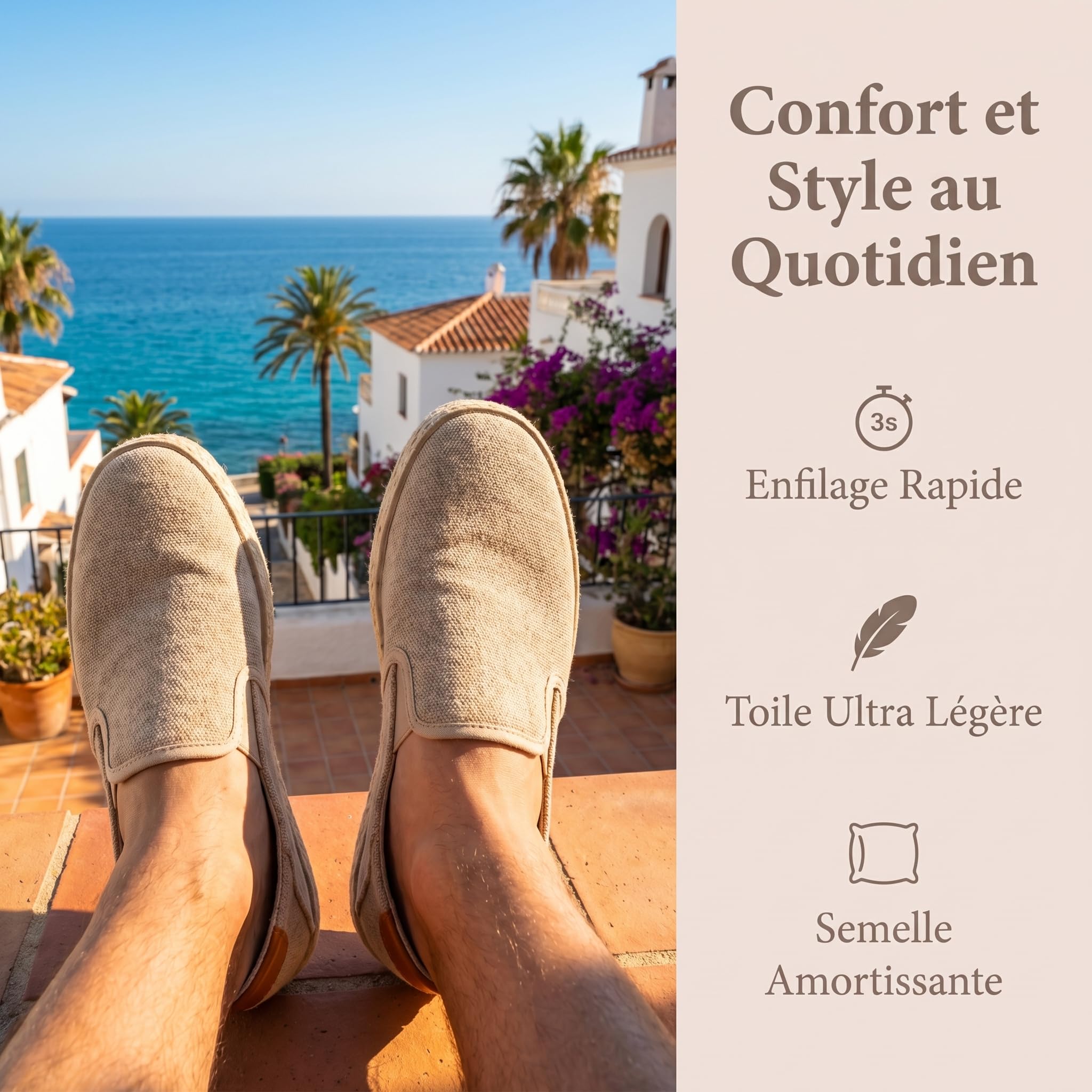 GLAMORA Espadrilles Homme Toile Respirante Slip on Été Léger Confort Chaussures Plates Semelle Corde Antidérapante Casual Élégant Mode Ville Ajustement Souple Durable