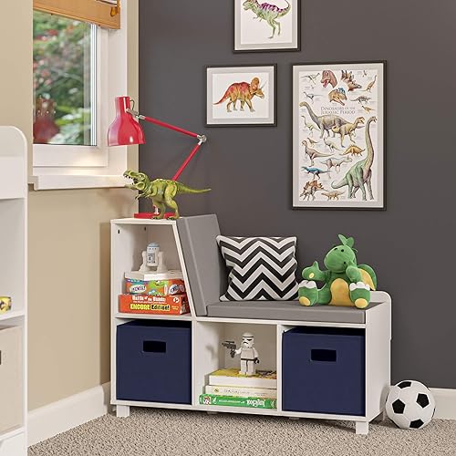 Miniatura 21 de RiverRidge Book Nook Collection Cubbies para niños con banco de almacenamiento de 2 piezas, color blanco con cubos grises Blanco con contenedores