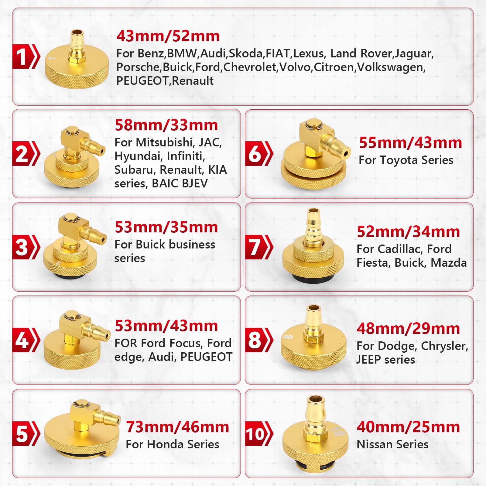 13-TLG Bremsenentlüftungsgerät Adapter mit 4 Quick Adapter, Adapter für Bremsflüssigkeitsbehälter aus Metall für EU/US/métrique/japonais der Bremsenentlüftungs Set