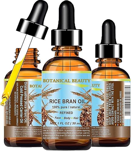Botanical Beauty Aceite de salvado de arroz 100% puro y natural refinado sin diluir prensado en frío aceite portador para cara, piel, cuerpo,
