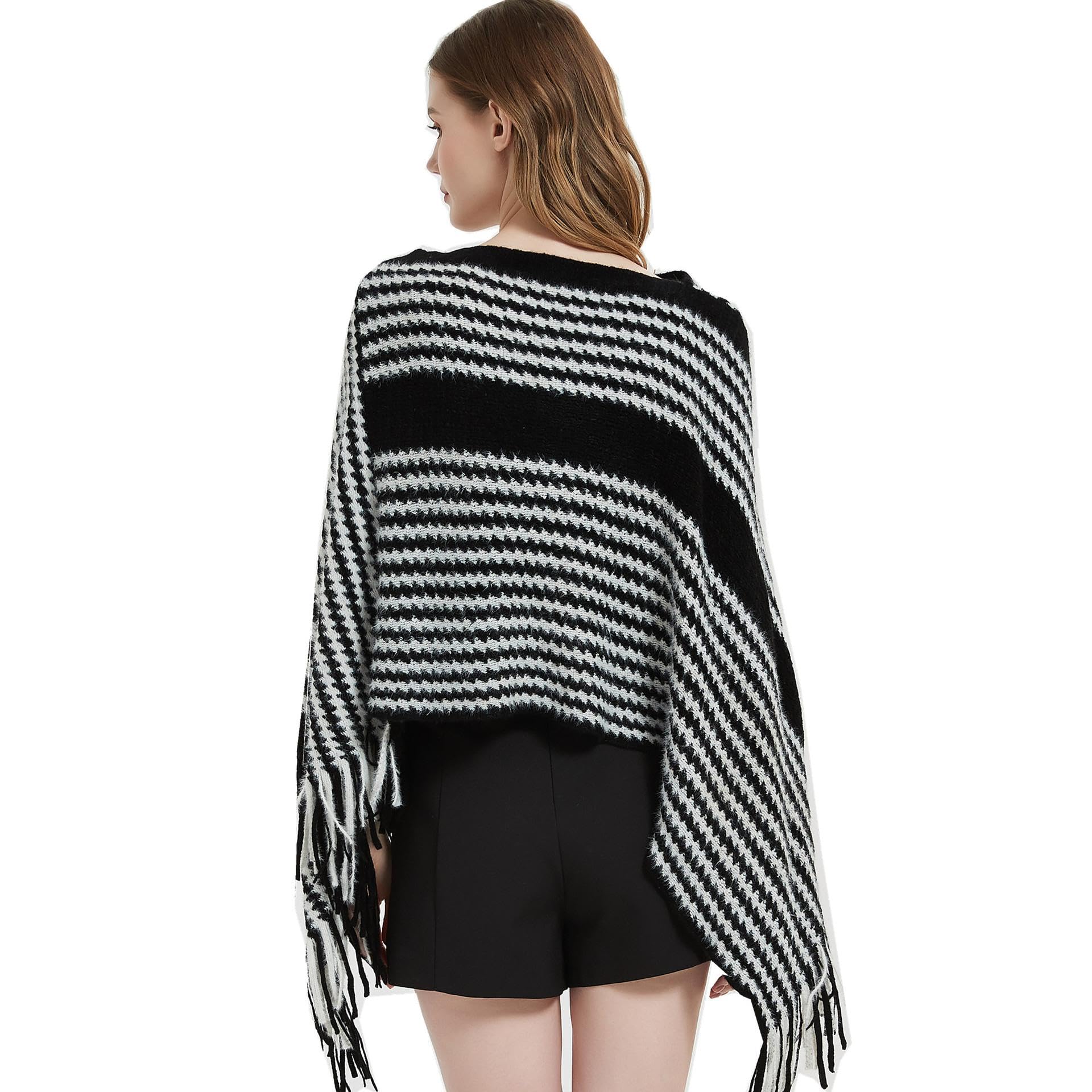 Sciarpa Donna Scialle Uomo Mantella Pullover Mantella Primavera Autunno Inverno Camicia Lavorata A Maglia Mantella Lavorata A Maglia A Righe Nere