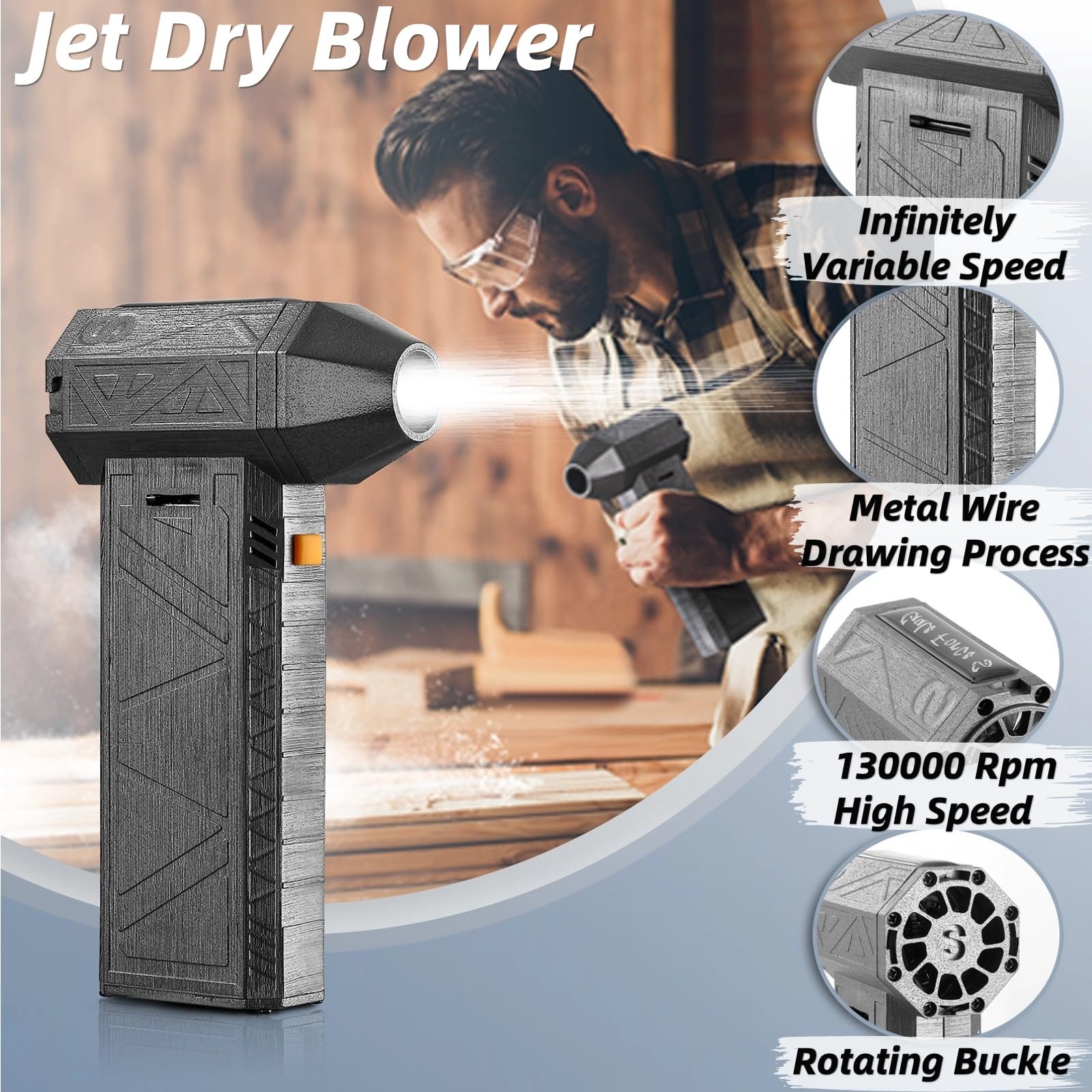 Mini Ventilatore Portatile Turbo 3 In 1, 130000 Giri/min, 62 M/s - Pulitore Ad Aria Ricaricabile 8000 MAh Con Batteria - Per Divano, Tastiera, Auto, Fotocamera E Campeggio - Leggero E Potente