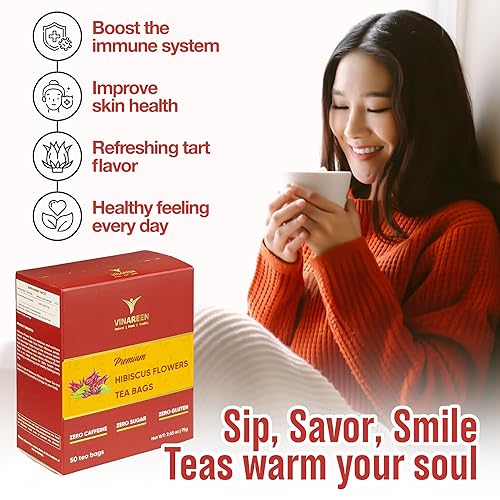 Miniatura 5 de VINAREEN Té de hibisco - 100 bolsas de té - Hecho de flores de hibisco 100% puras secado al sol y seleccionado a mano - Te De Flor De Jamaica - Rico