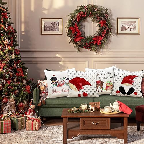 Miniatura 5 de Lanpn Juego de 4 fundas de almohada decorativas de 18 x 18 pulgadas, divertidas fundas de cojín de gnomo de Navidad de 18 pulgadas para el hogar,