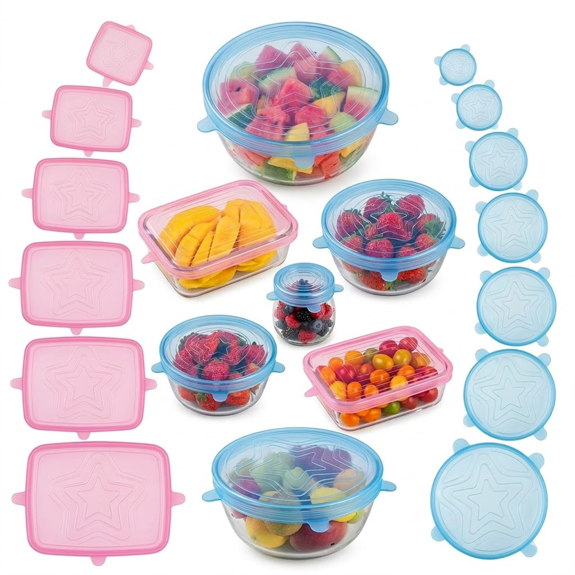 Silikon Deckel Set 13er – Dehnbare Silikondeckel rund & eckig inkl. XL 24 cm – Frischhaltedeckel für Schüsseln, Töpfe, Gläser & Dosen – BPA frei, wiederverwendbar, spülmaschinenfest - 2