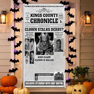 Vintage Halloween Decor Joker Door Cover Backdrop Horror Movie Posters Halloween Banner Horror Newspaper for Posters for Room Aesthetic Door and Wall Decorations