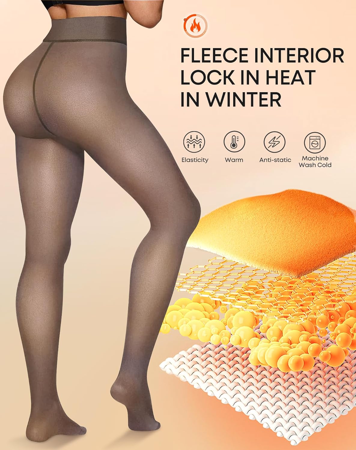 JTANIB Fleece Lined Tights Women 1 Pack & 2 Pack, Fake Translucent Warm Pantyhose Winter Thick Sheer Thermal Tights - Image 4