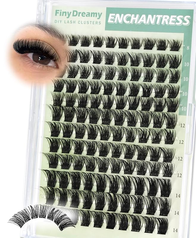 Cílios postiços em tufos FinyDreamy Enchantress, curvatura D, comprimentos variados de 8 a 14 mm, 120 unidades