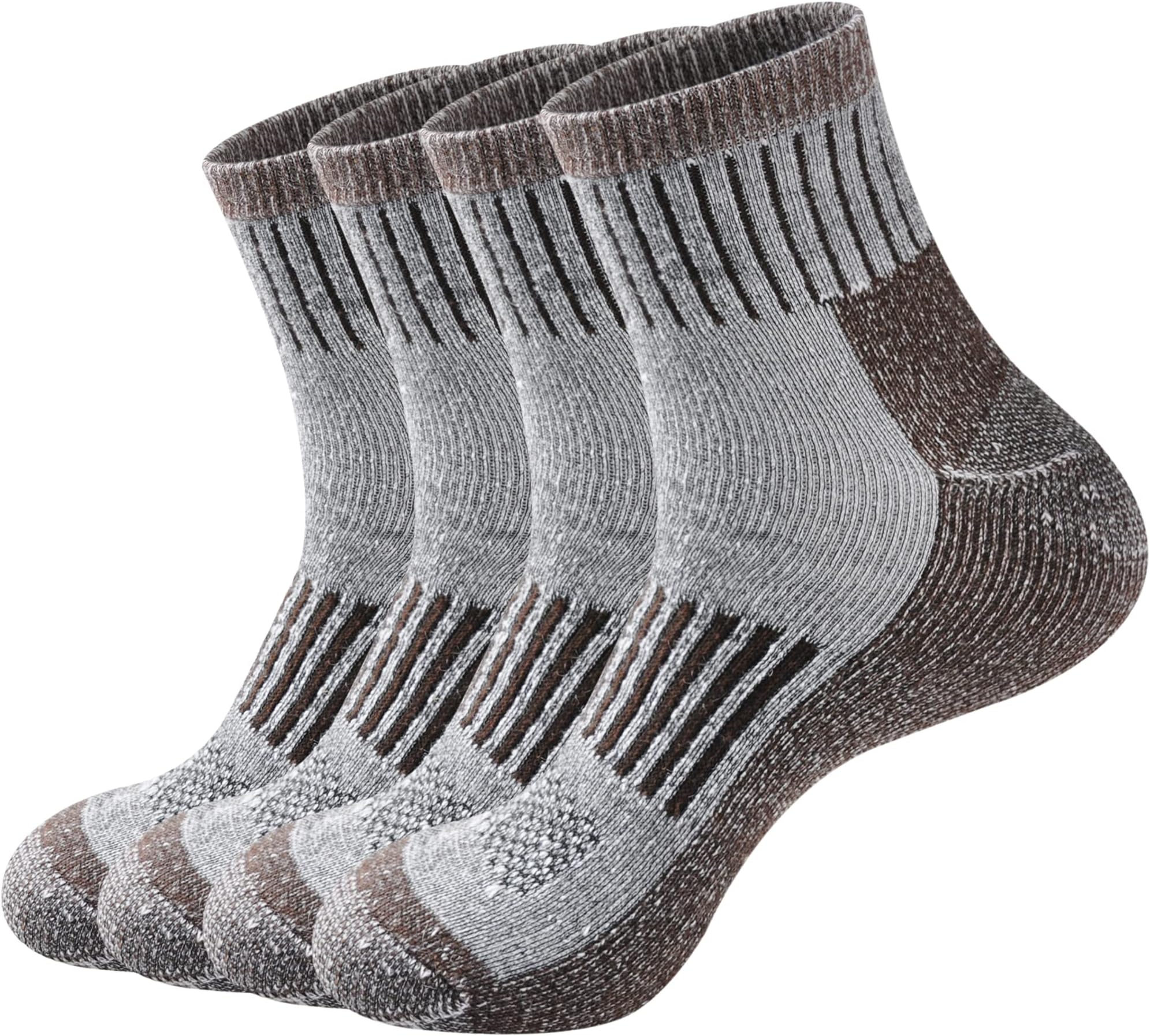 EcoeyEXPLORER Merino Wool Hiking Outdoor Trail Quarter Socks For Men and Women 4 Pairs, Moisture Wicking Sweat Control (Coffee, US Shoe Size: Men 12-15/Women 13.5-15.5)