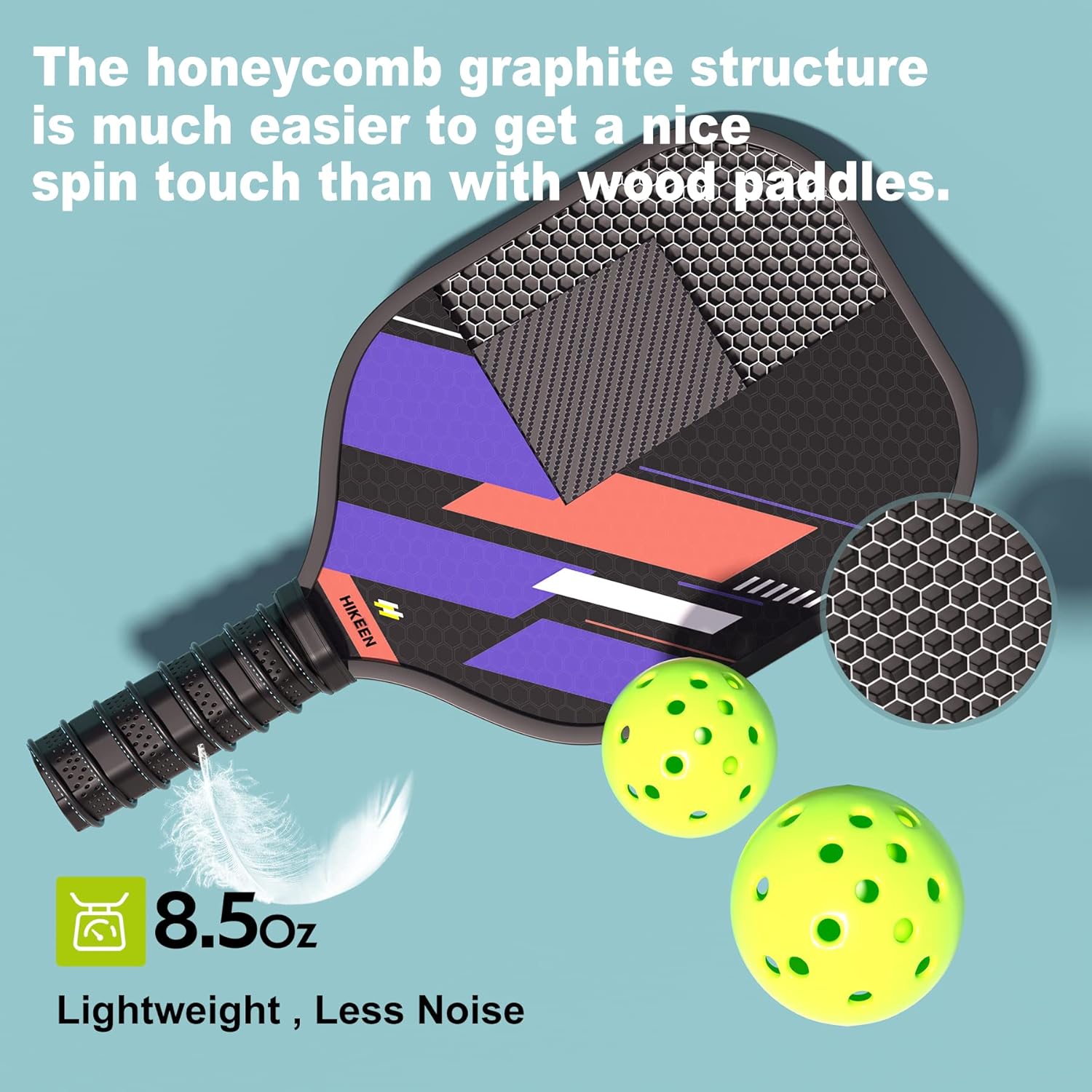 Hikeen Pickleball Paddles Sets of 4, Anti-Slip Grip bLightweight Pickleball Racket for Beginners with 1 Carrying Bag & 4 Pickleball Balls for Outdoor/Indoor Use